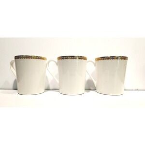 Ralph Lauren Claridge  Gold China  Tea Coffee Cup Mug Set of 3